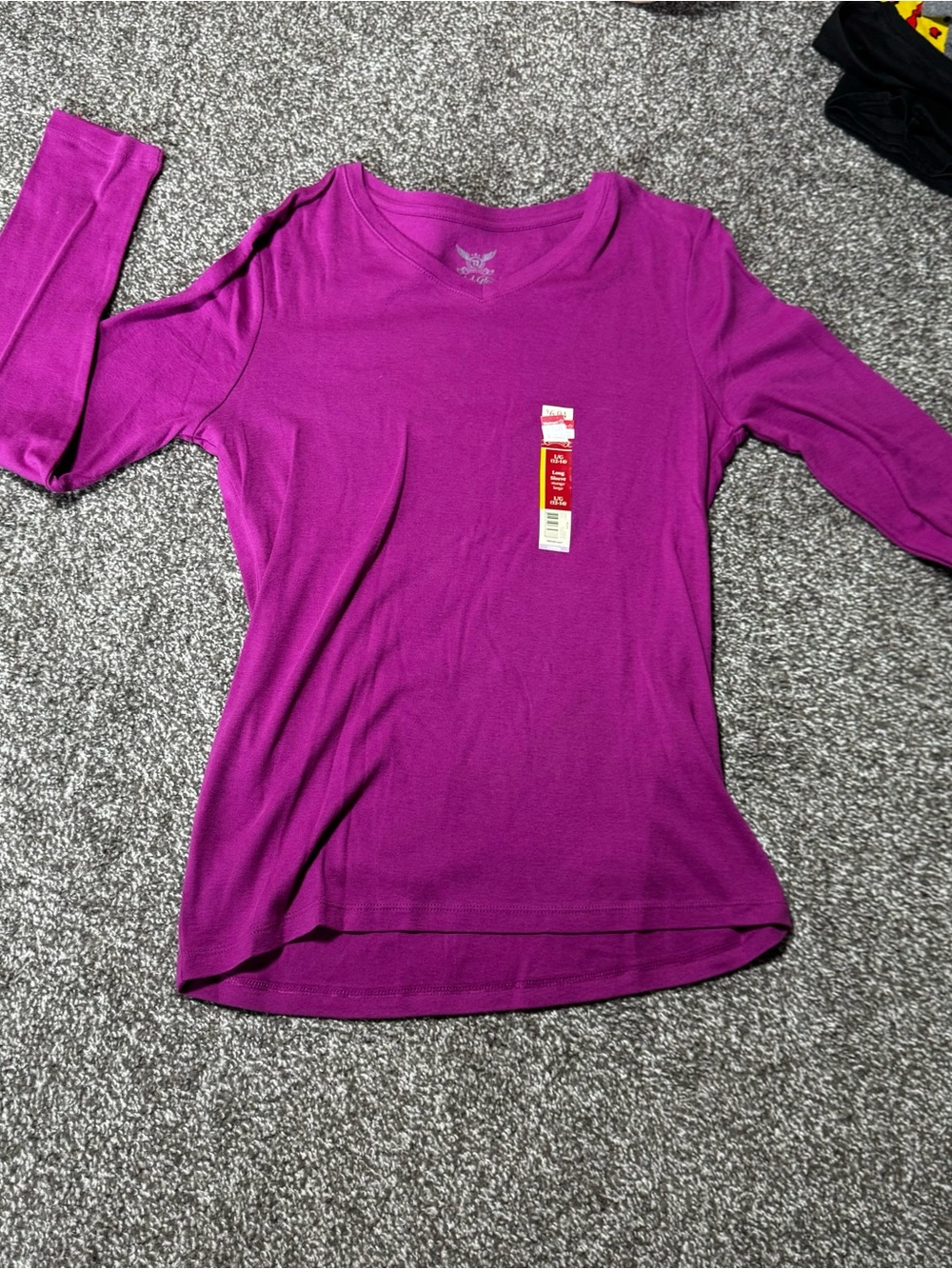 Faded Glory Long Sleeve Crew Neck Top - Magenta
